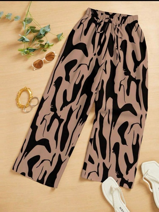 Fashion Nova Pants - Fashion Nova Taupe & Black Abstract Wide Leg Pants